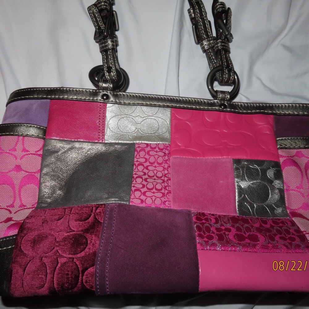 Pink and Silver Patchwork Fabric - image 3